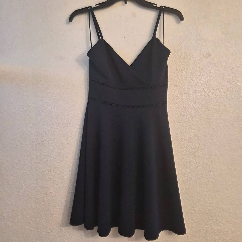 Jun and Ivy Navy Blue Fit & Flare V-neck  Stretch Sundress w/ Crocheted Details